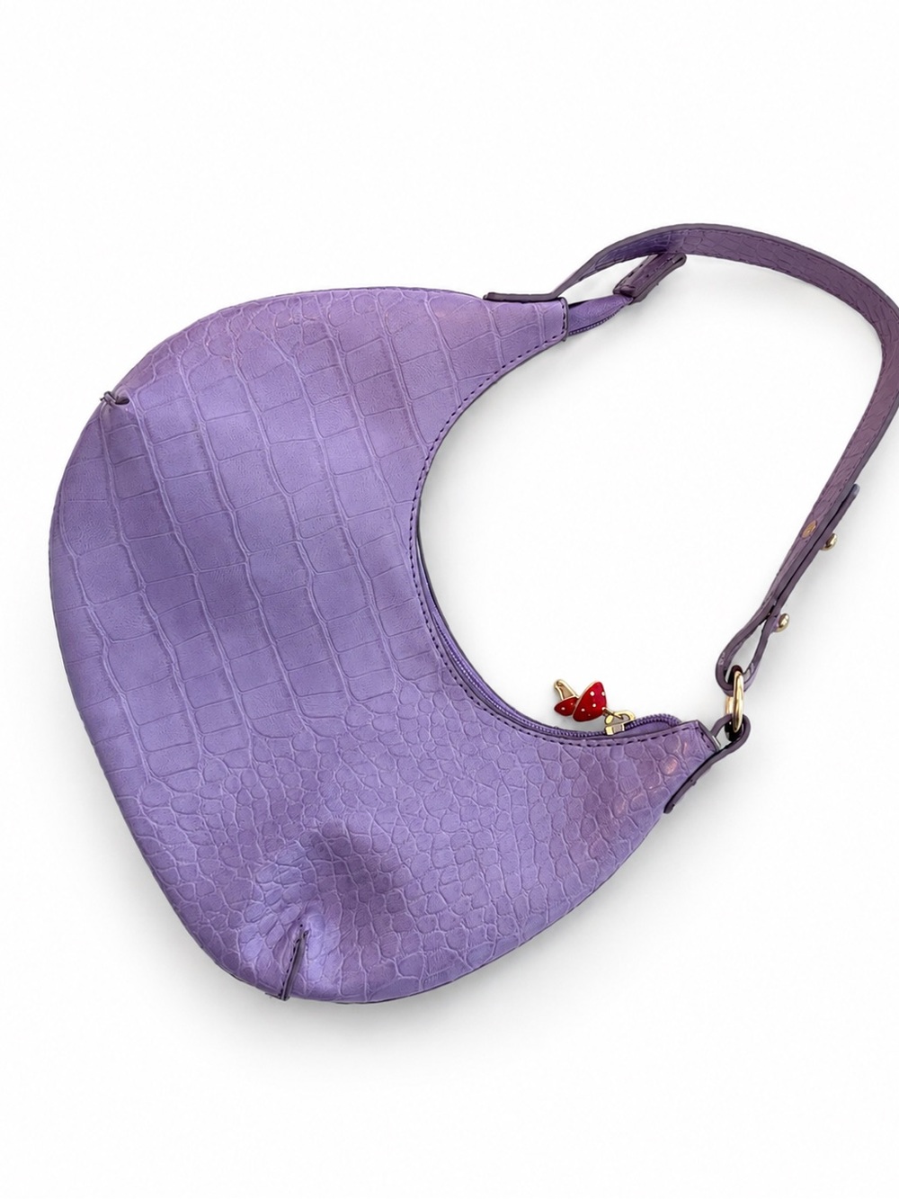 Urban Outfitters Lavender Croc-Embossed Shoulder Bag with Mushroom Charm
